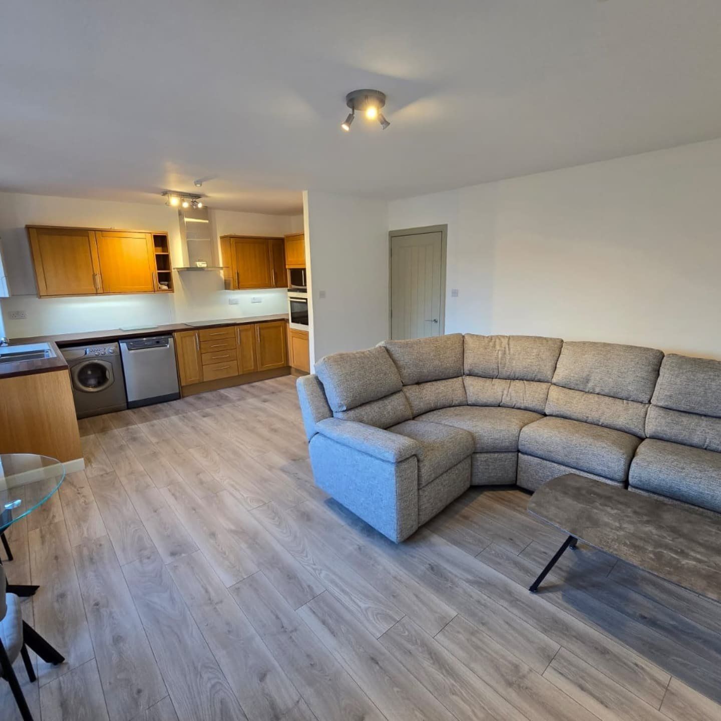 Refurbished open-plan living room and kitchen at Project Cherrybank
